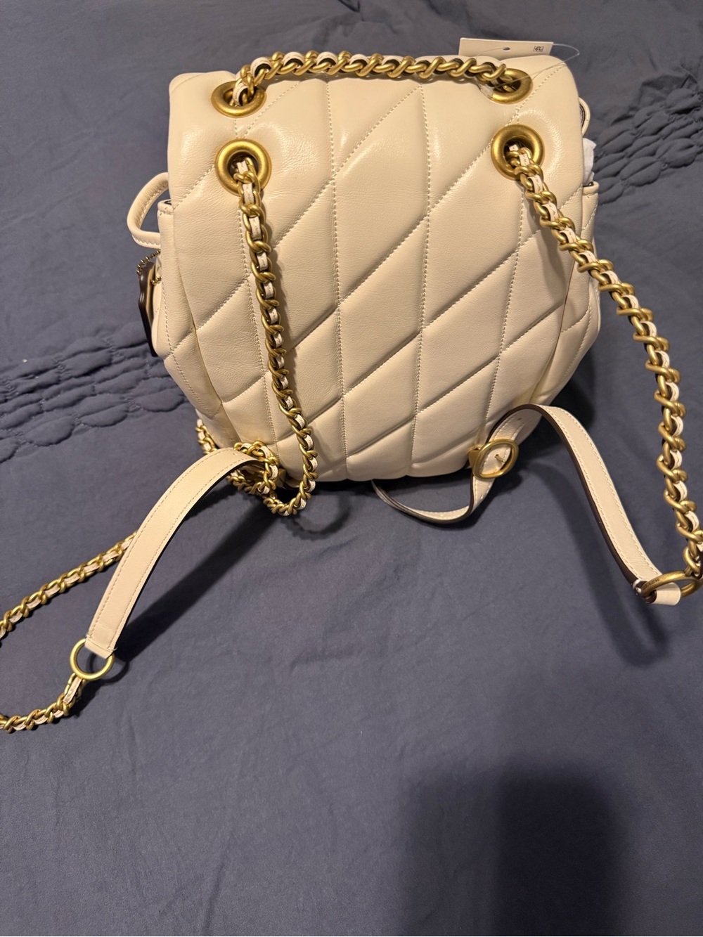 New With Tags 🎉Coach Cream Quilted Leather Backpack with Gold Chain Straps🎉 - Picture 2 of 9